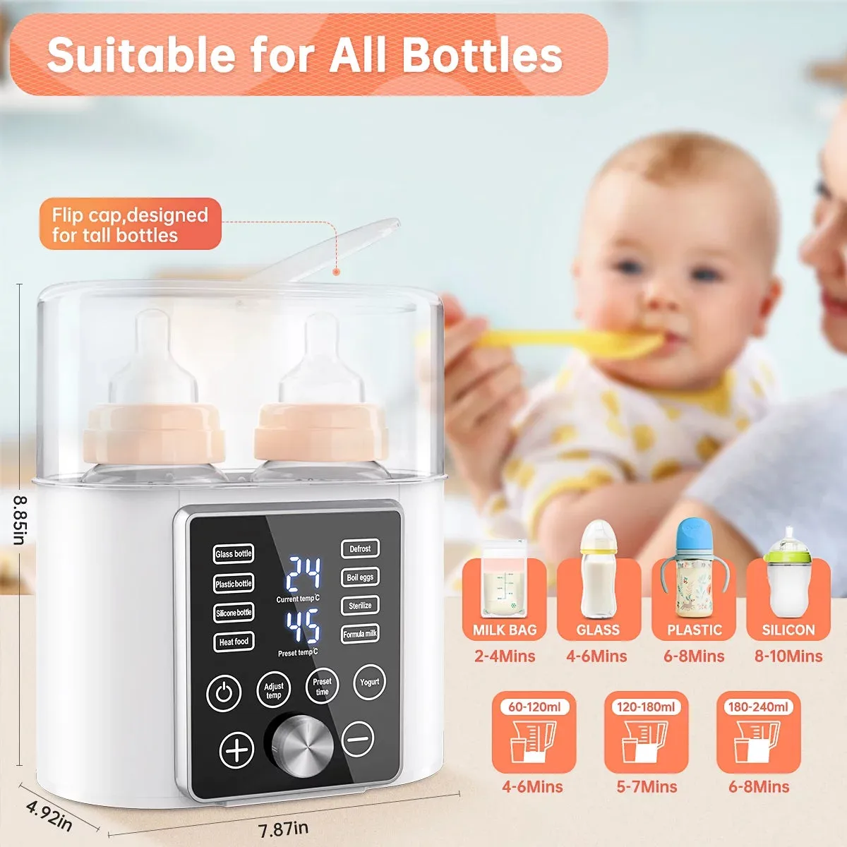 Baby Bottle Warmer, 9-In-1 Fast Milk Warmer Babies Food Heater & Defrost