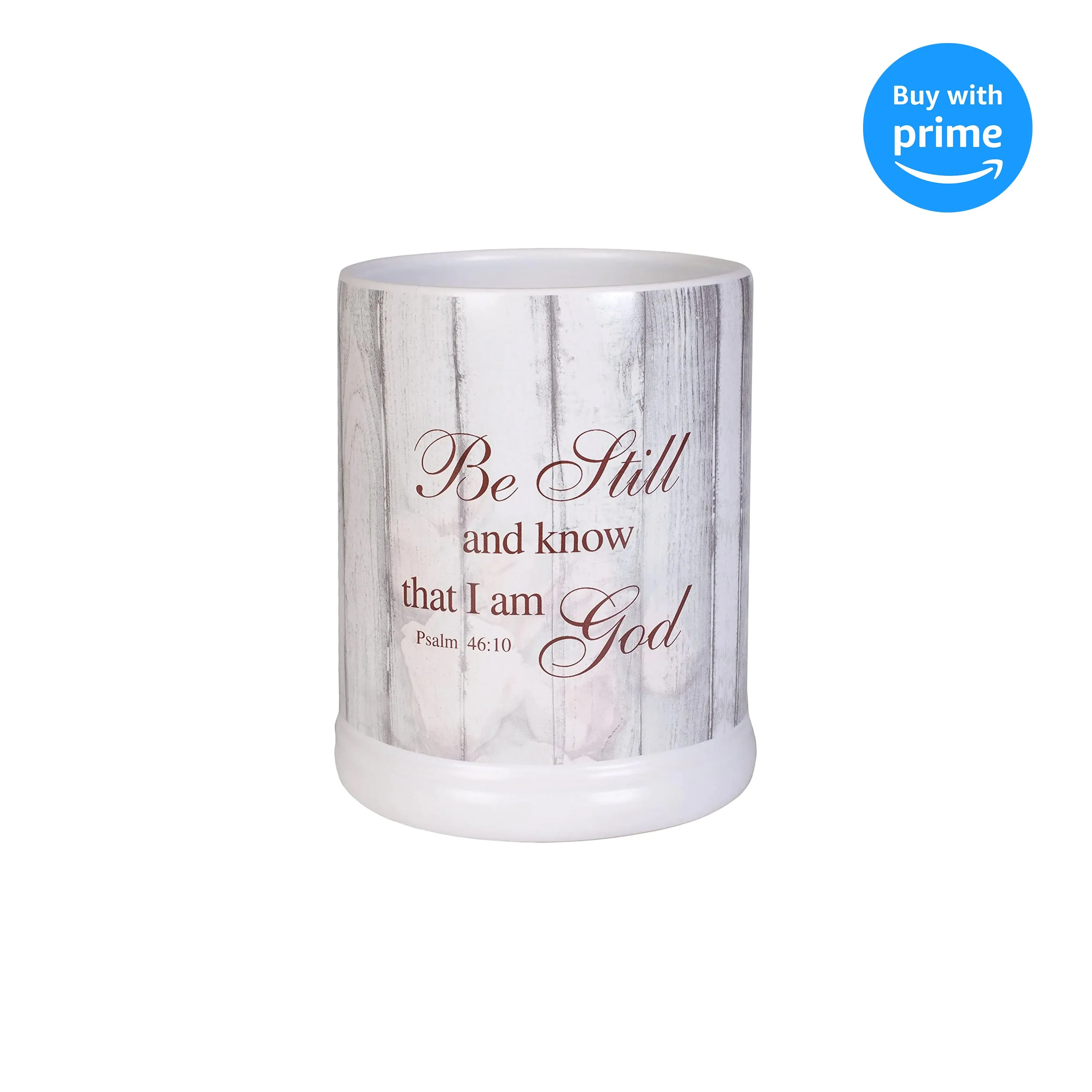 Be Still and Know Distressed Wood Design White Ceramic Stone Jar Warmer