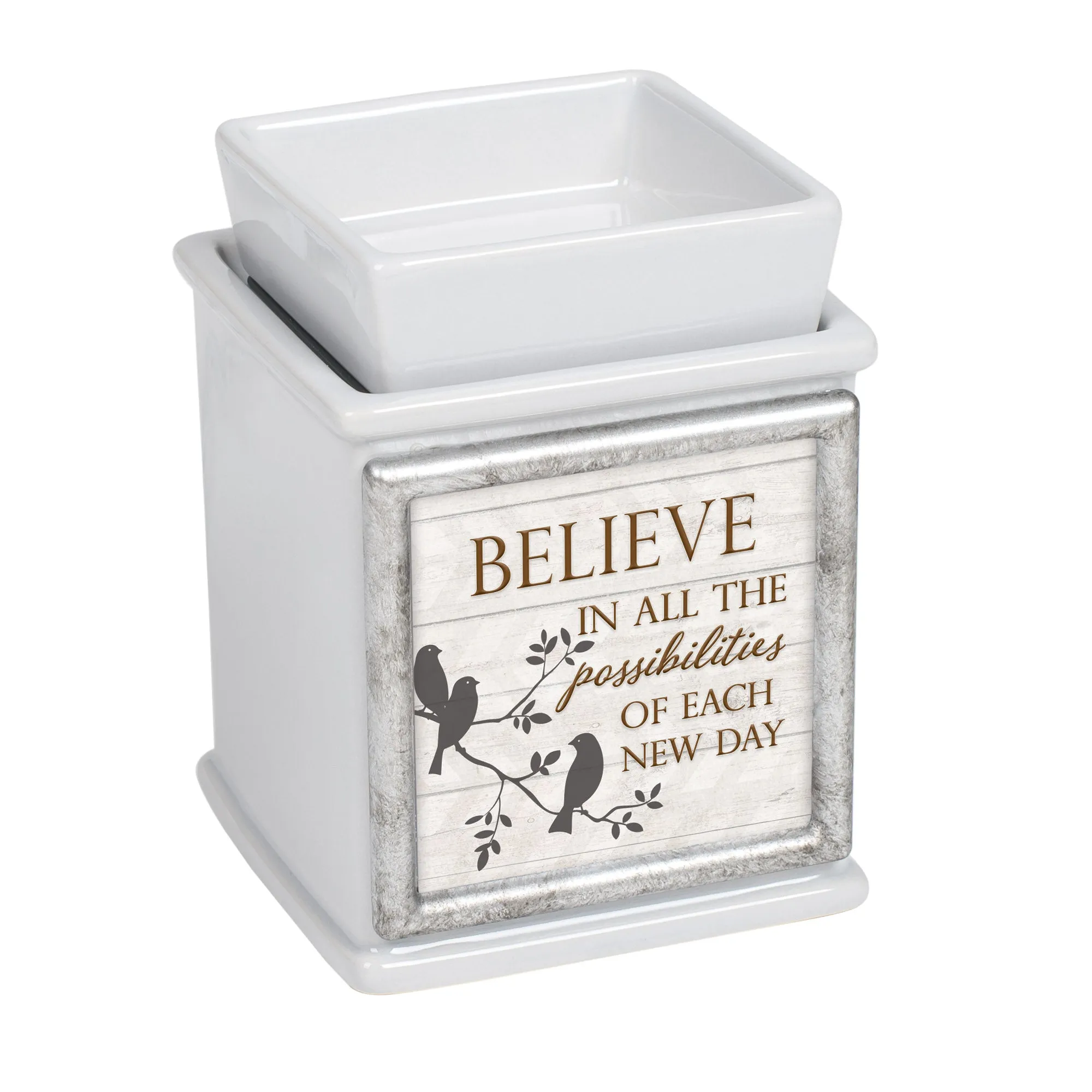 Believe In Possibilities Ceramic Slate Grey Interchangeable Photo Frame Candle Wax Oil Warmer