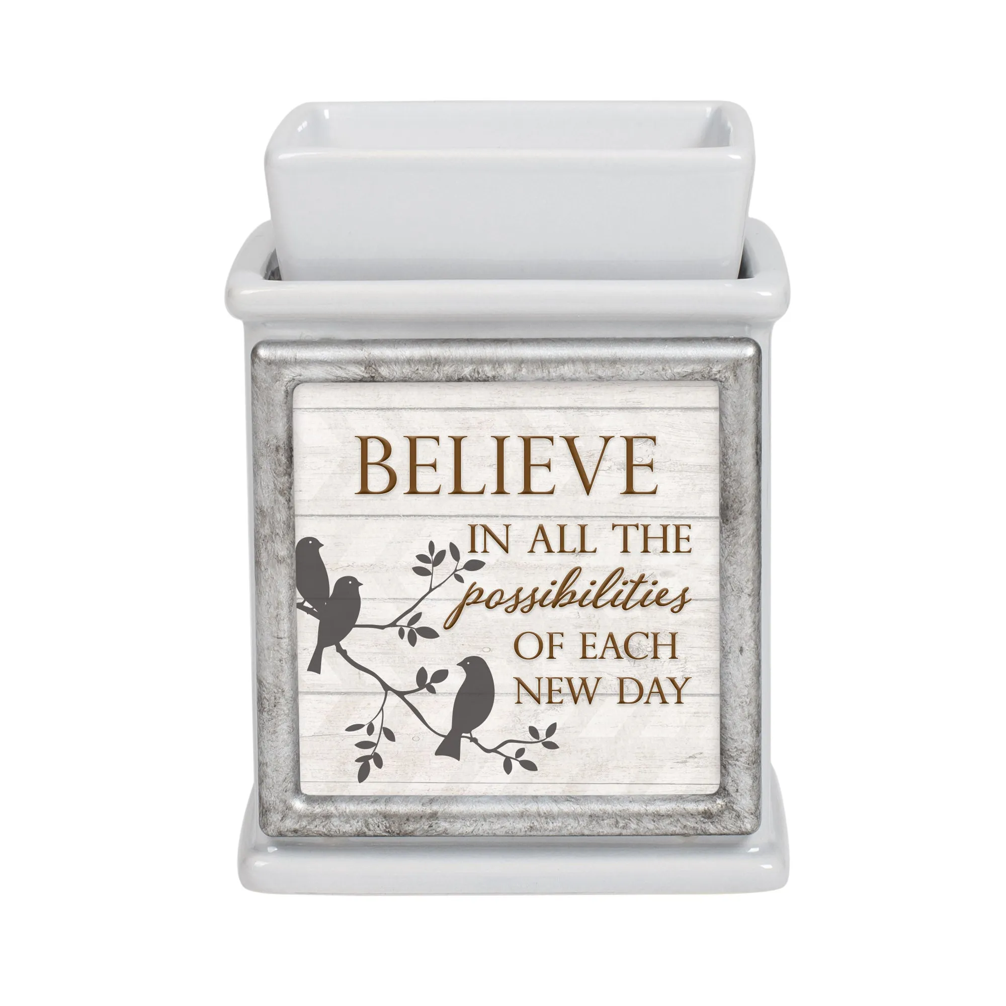 Believe In Possibilities Ceramic Slate Grey Interchangeable Photo Frame Candle Wax Oil Warmer