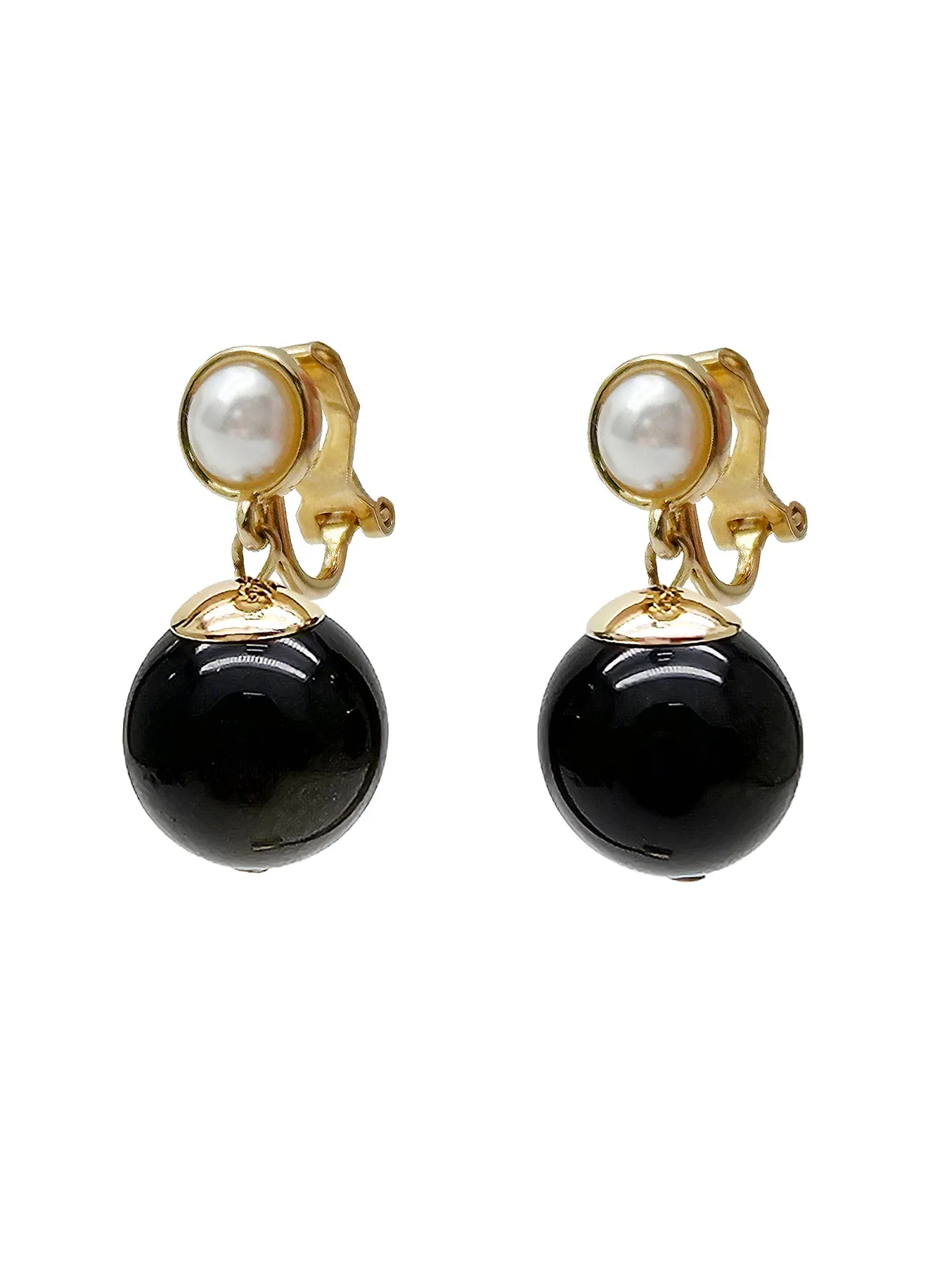 Black Obsidian With Pearls Clip-on Earrings NE005