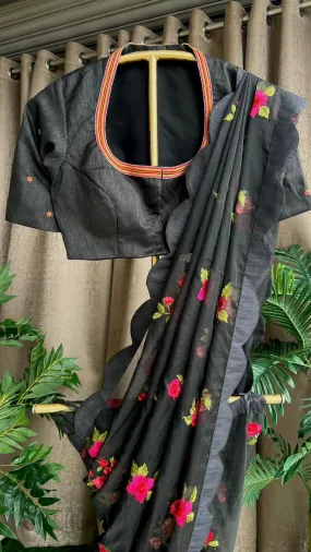 Black organza saree with black handwork blouse