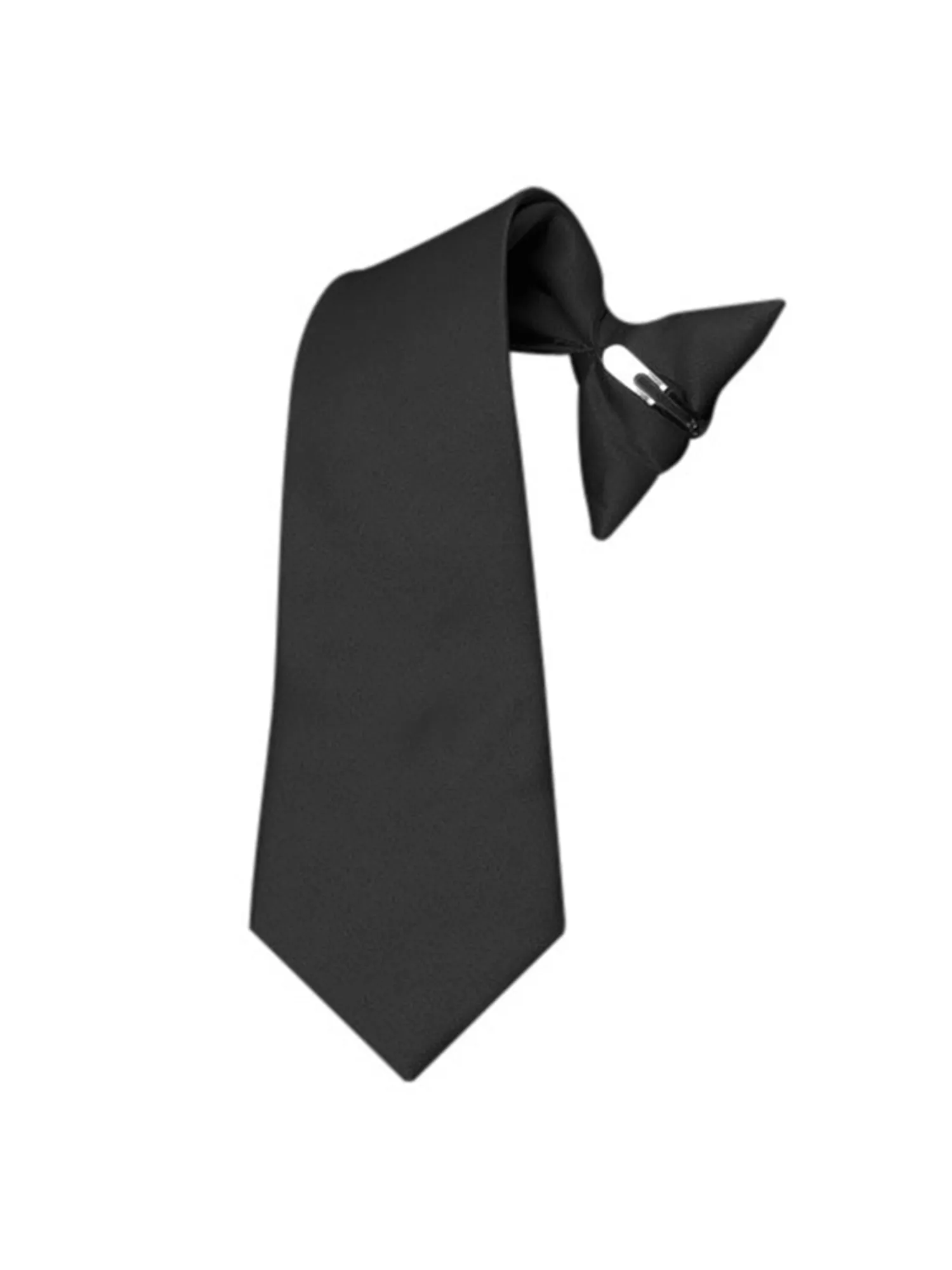 Boy's Black Solid Color 14" Pre-tied Clip On Neck Tie