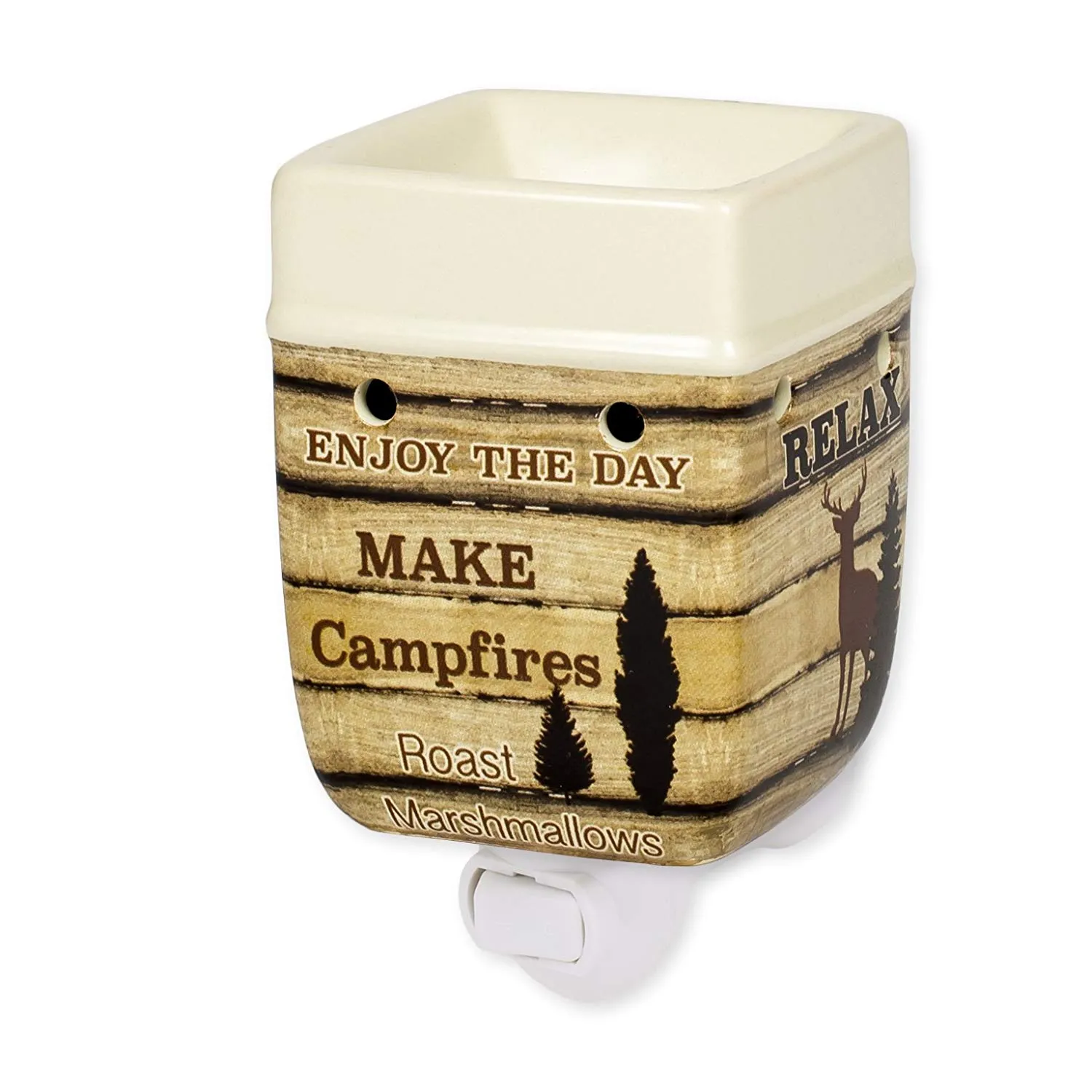 Cabin Rules Rustic Wood Outdoor Design Cream Ceramic Stone Plug-In Warmer