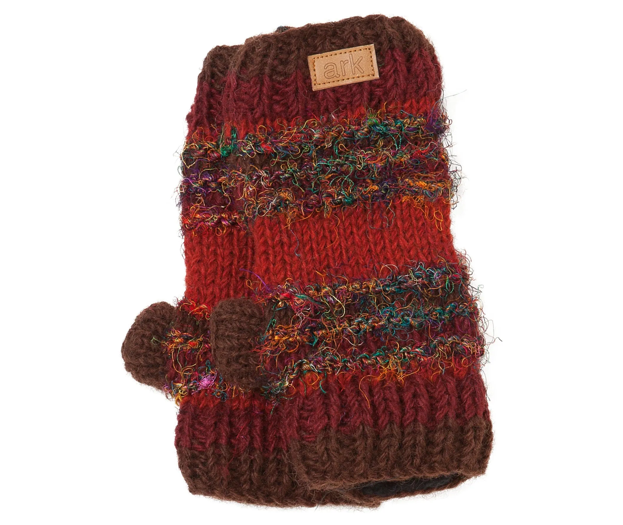 Cozy Hand Warmers, Texting mittens, Wool Hand Warmers, striped wool and silk, Fleece lined inside