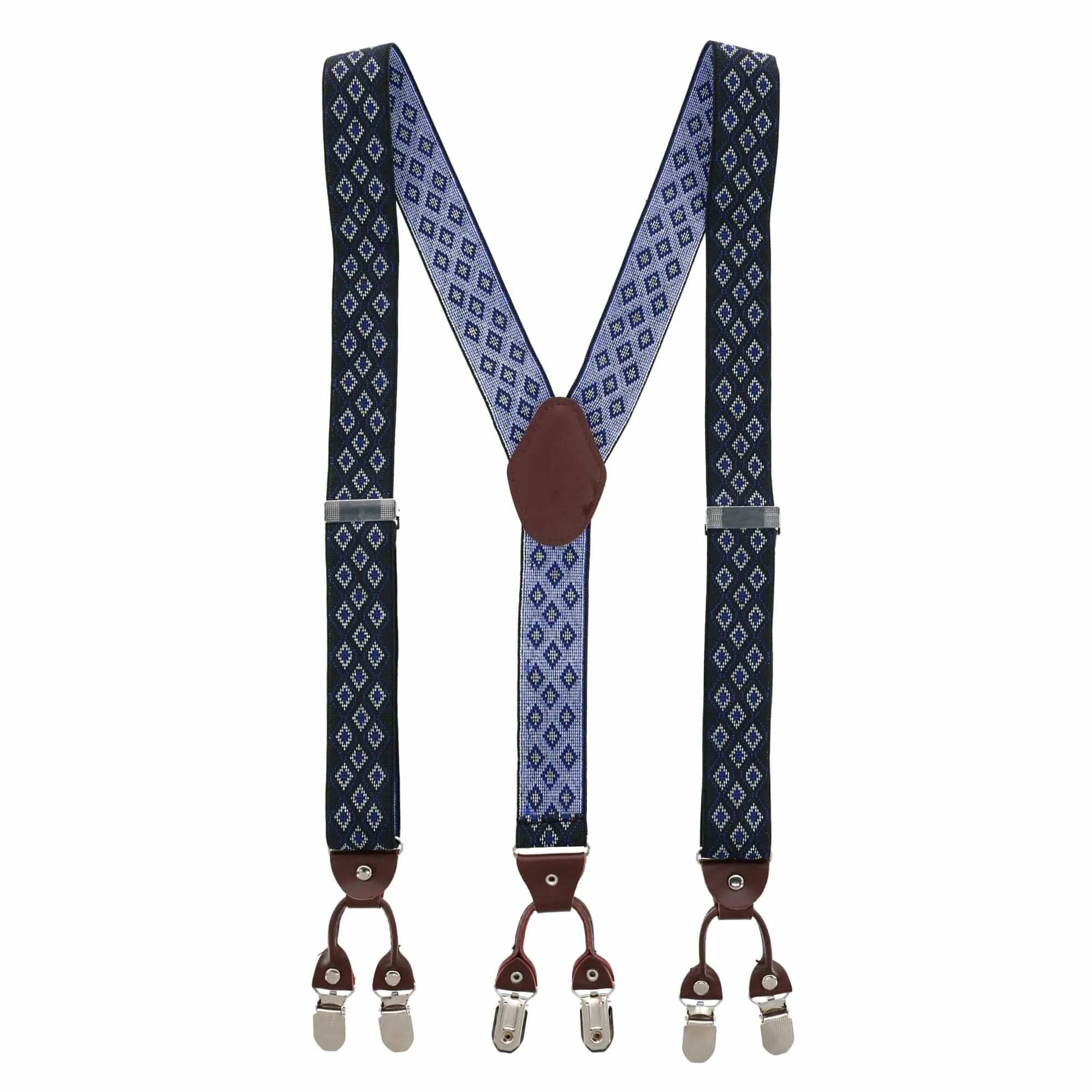 CTM® Men's 1.375 Inch Wide Diamond Print Double Clip-End Suspenders