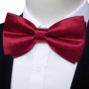 DiBanGu Silk Bow Tie Shining Burgundy Solid Mens Pre-Tied Bowtie Handkerchief Cufflinks Set