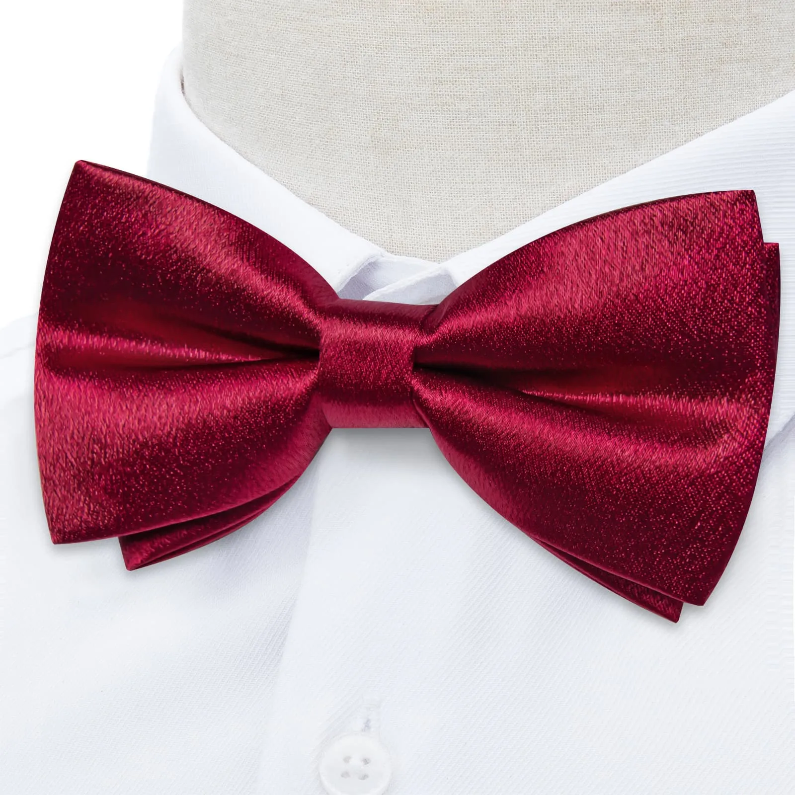 DiBanGu Silk Bow Tie Shining Burgundy Solid Mens Pre-Tied Bowtie Handkerchief Cufflinks Set