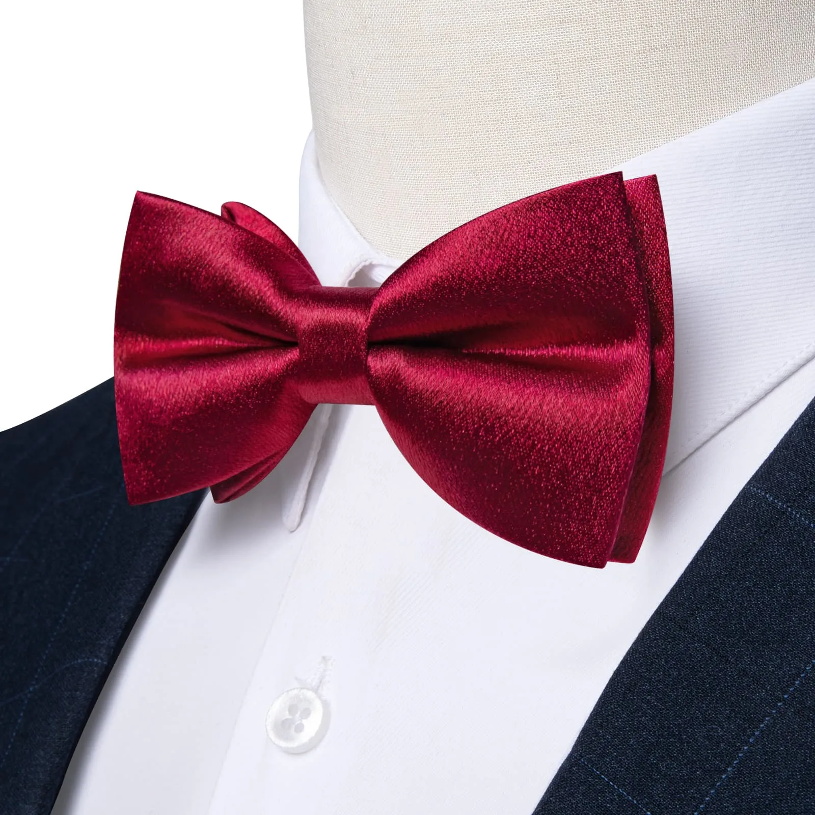 DiBanGu Silk Bow Tie Shining Burgundy Solid Mens Pre-Tied Bowtie Handkerchief Cufflinks Set