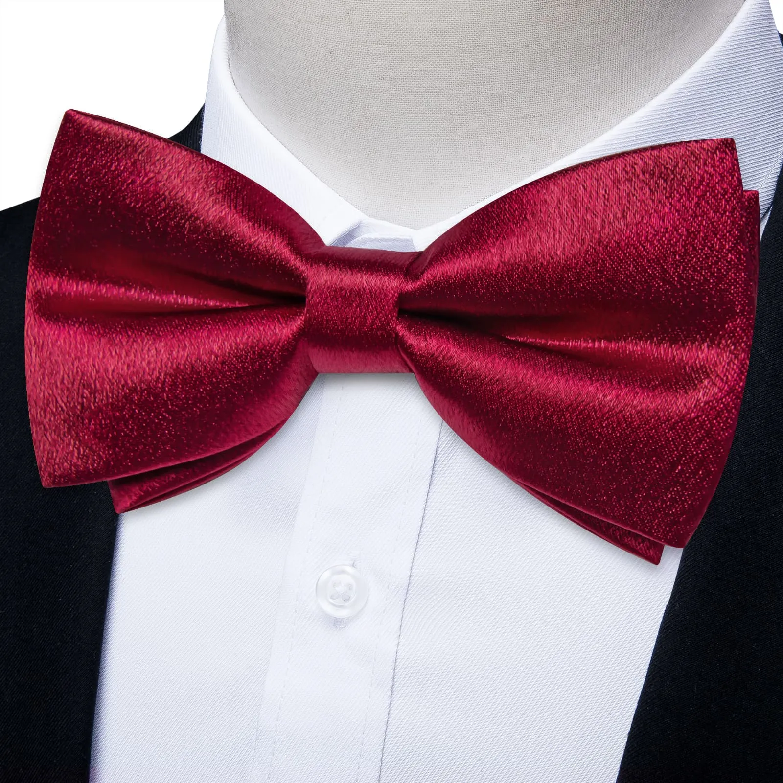 DiBanGu Silk Bow Tie Shining Burgundy Solid Mens Pre-Tied Bowtie Handkerchief Cufflinks Set