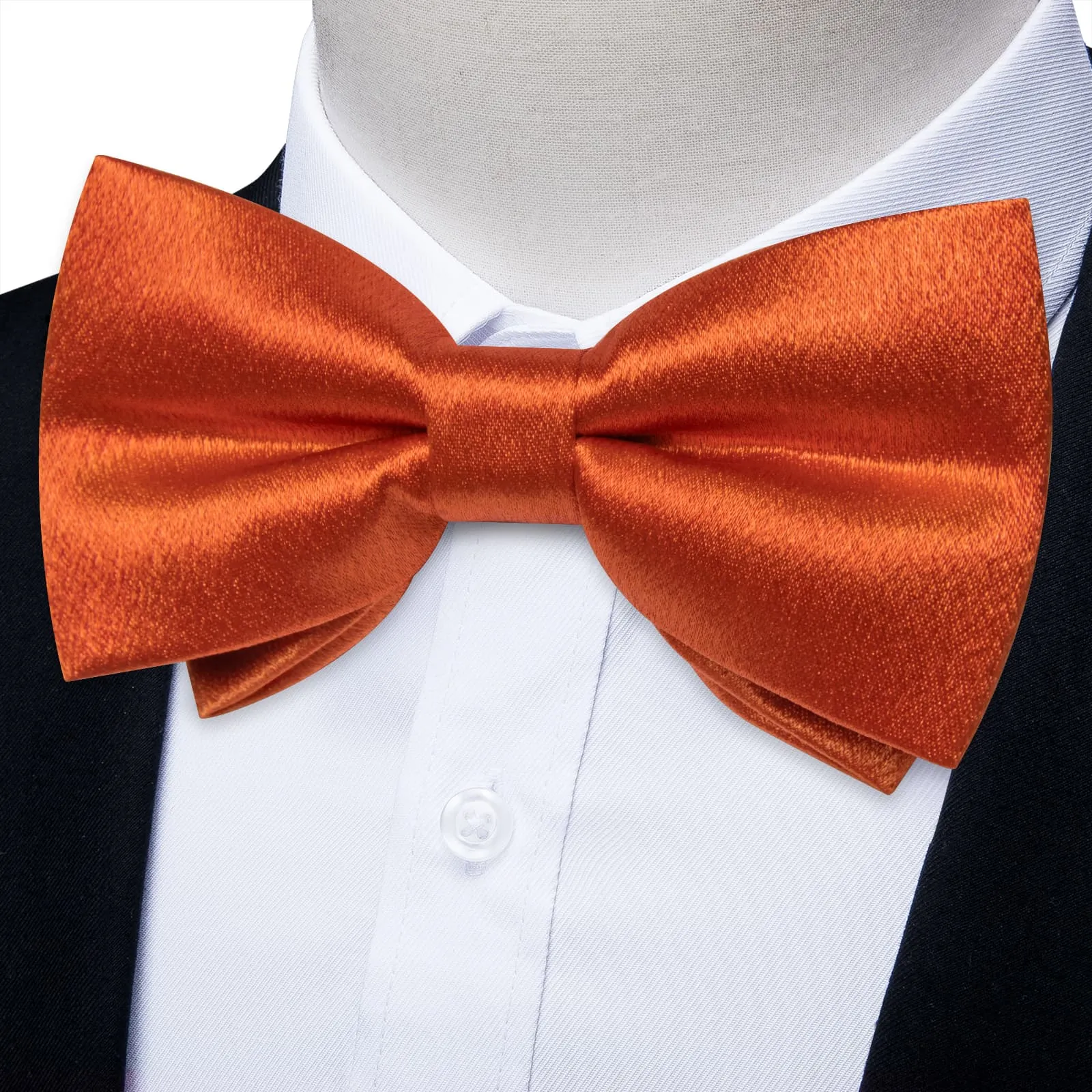 DiBanGu Silk Bow Tie Shining Fire Orange Solid Mens Pre-Tied Bowtie Handkerchief Cufflinks Set