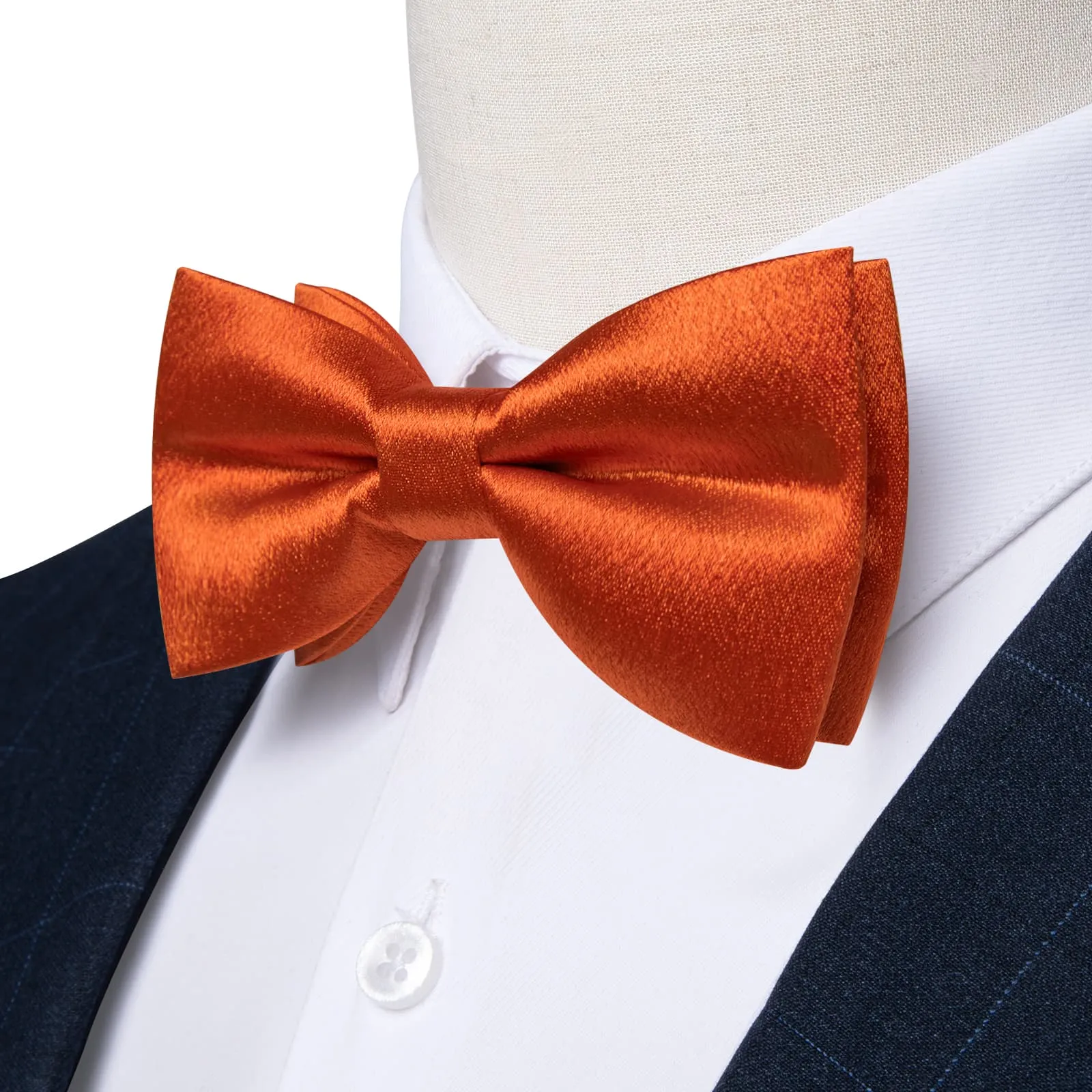 DiBanGu Silk Bow Tie Shining Fire Orange Solid Mens Pre-Tied Bowtie Handkerchief Cufflinks Set