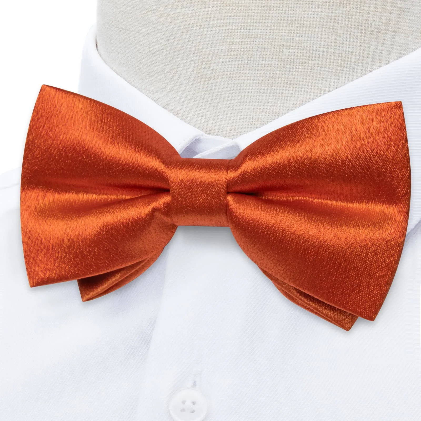 DiBanGu Silk Bow Tie Shining Fire Orange Solid Mens Pre-Tied Bowtie Handkerchief Cufflinks Set