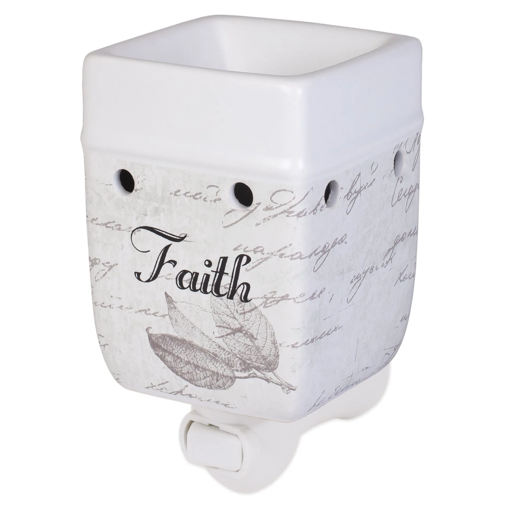 Dream Bigger Actions Louder Faith Stronger Grey Leaves White Ceramic Stone Plug-In Warmer