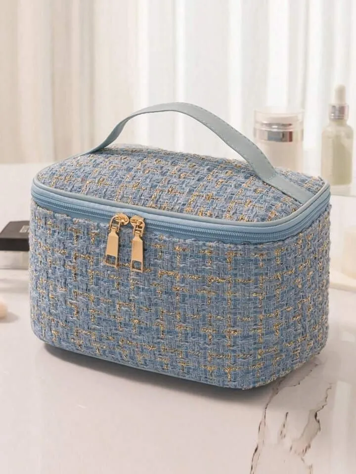 EG10305 Tweed Double Zip Cosmetic Bag