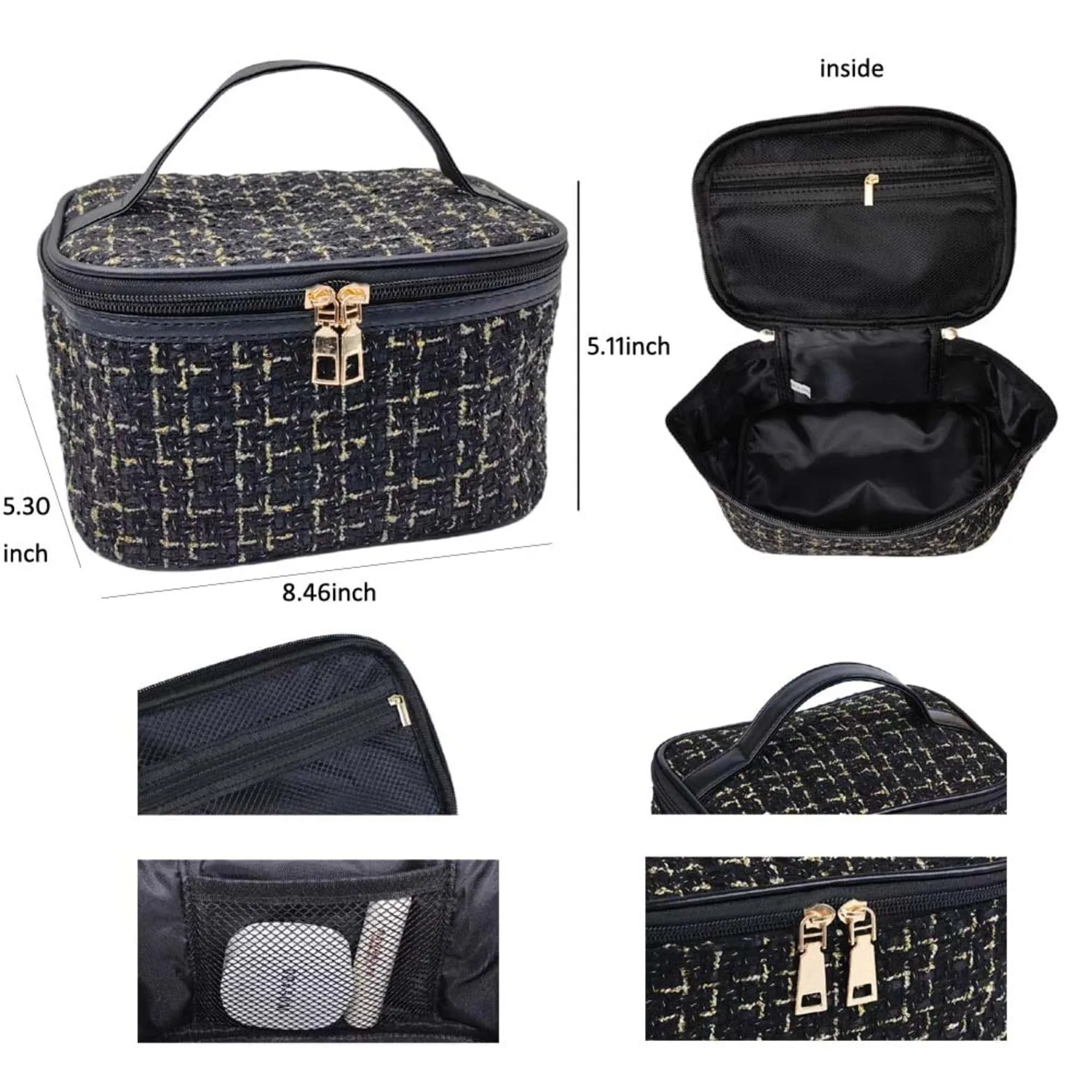 EG10305 Tweed Double Zip Cosmetic Bag