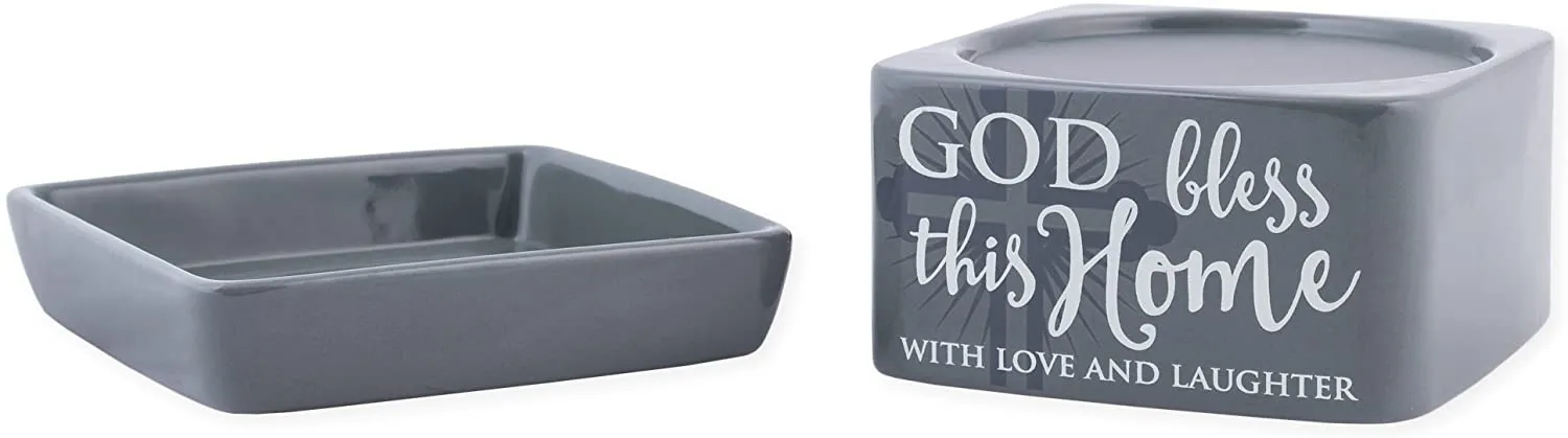 Elanze Designs God Bless This Home Love Grey Stoneware Electric 2-in-1 Jar Candle and Wax Tart Oil Warmer