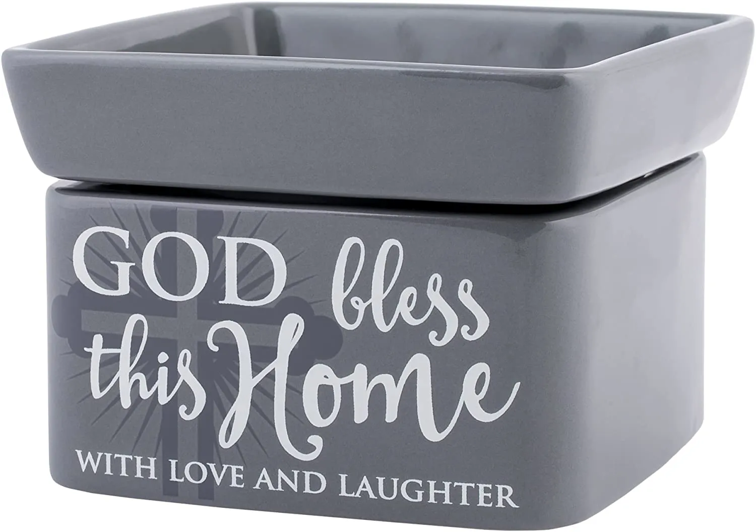 Elanze Designs God Bless This Home Love Grey Stoneware Electric 2-in-1 Jar Candle and Wax Tart Oil Warmer