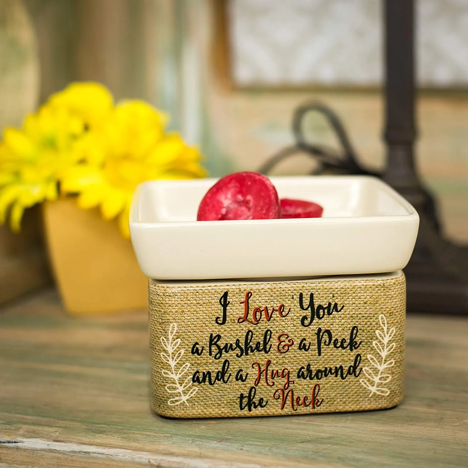 I Love You A Bushel And A Peck Burlap Apples Stoneware 2 in 1 Jar Candle and Wax Tart Oil Warmer