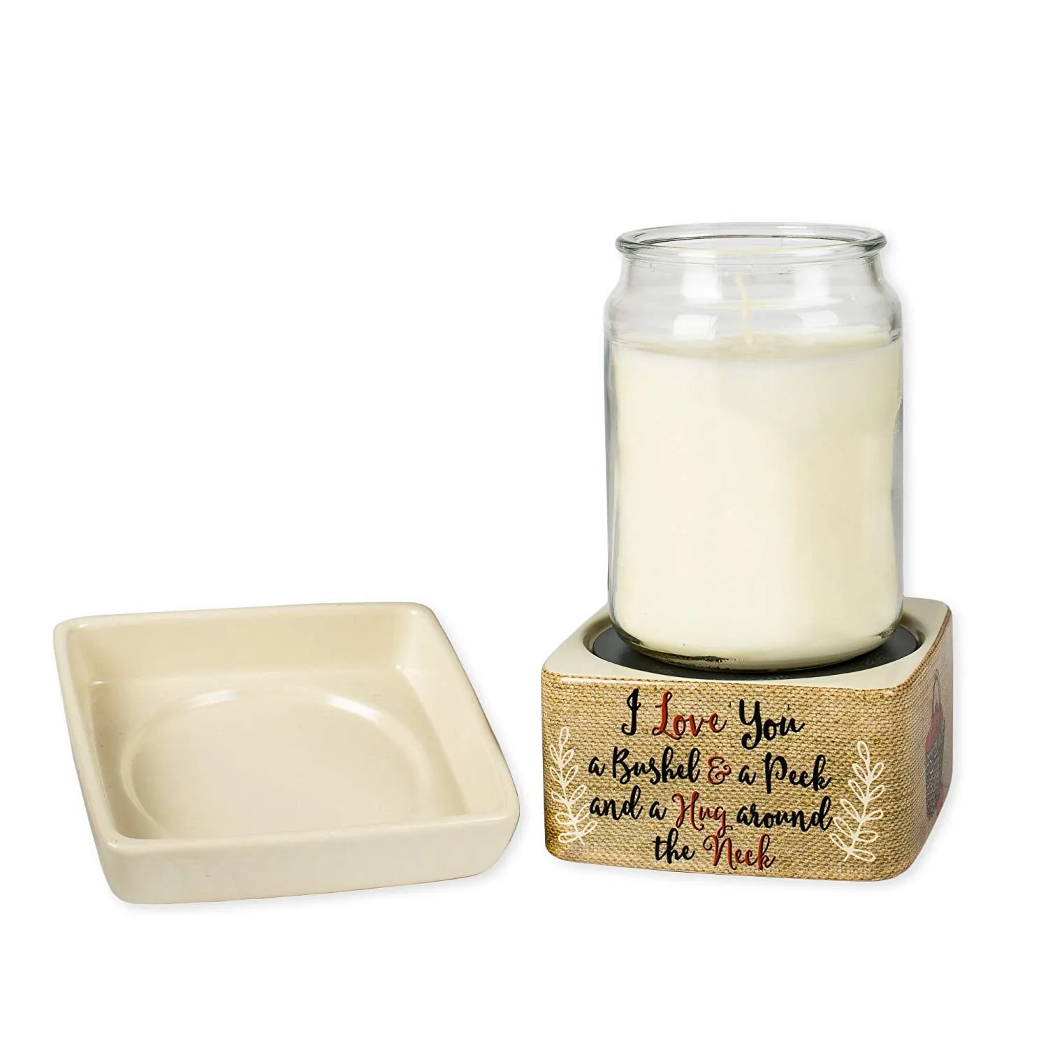 I Love You A Bushel And A Peck Burlap Apples Stoneware 2 in 1 Jar Candle and Wax Tart Oil Warmer