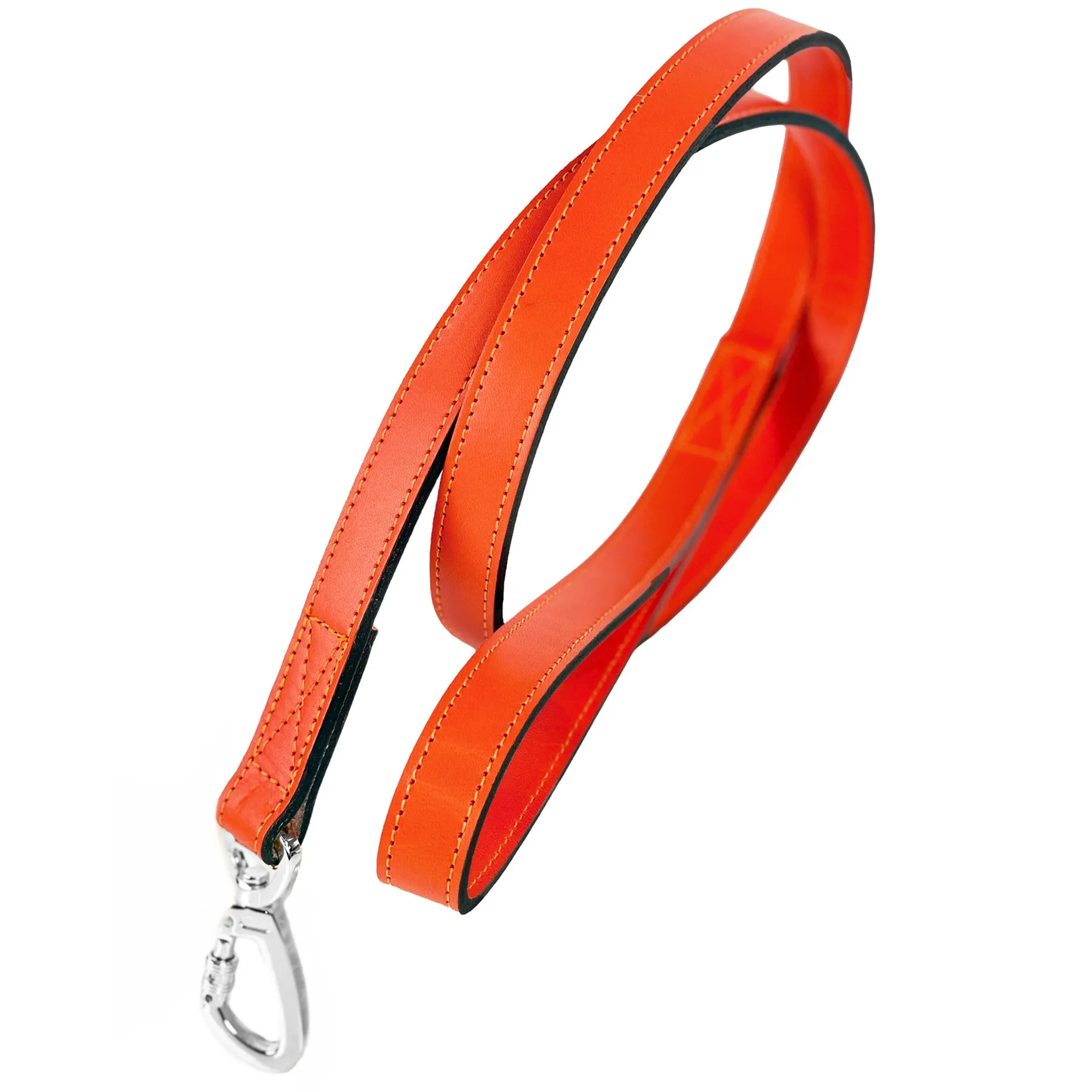 Italian Tangerine Leather Dog Leash in Nickel