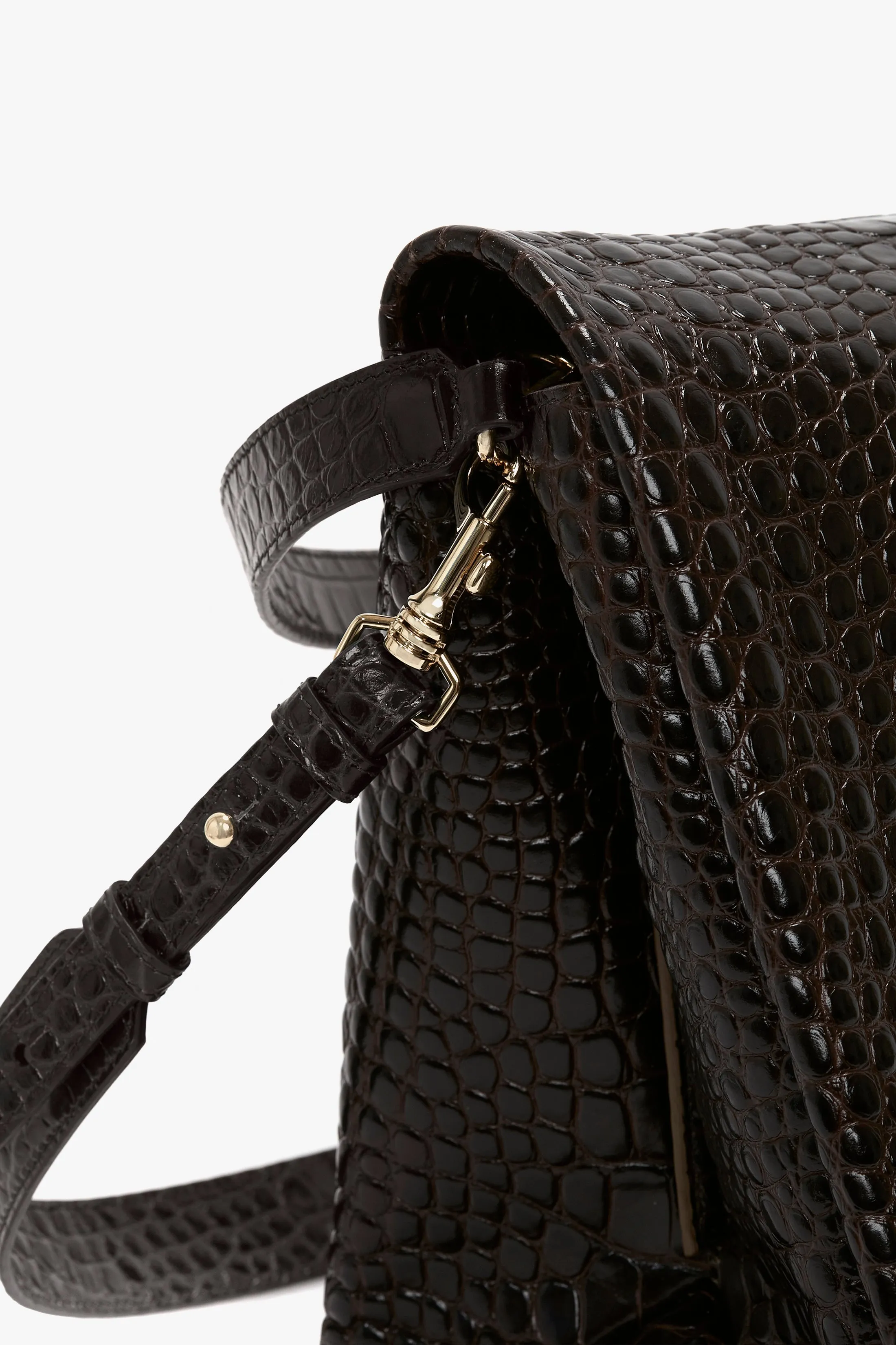 Jumbo Chain Pouch In Chocolate Croc-Effect Leather