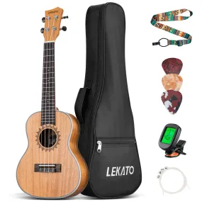 LEKATO 23" Mahogany Ukulele Kit w/ Bag Strap Tuner Strings Picks Gift