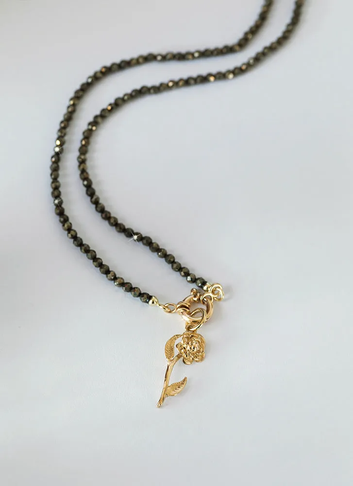 Lillie pyrite necklace with front lock 14k gold