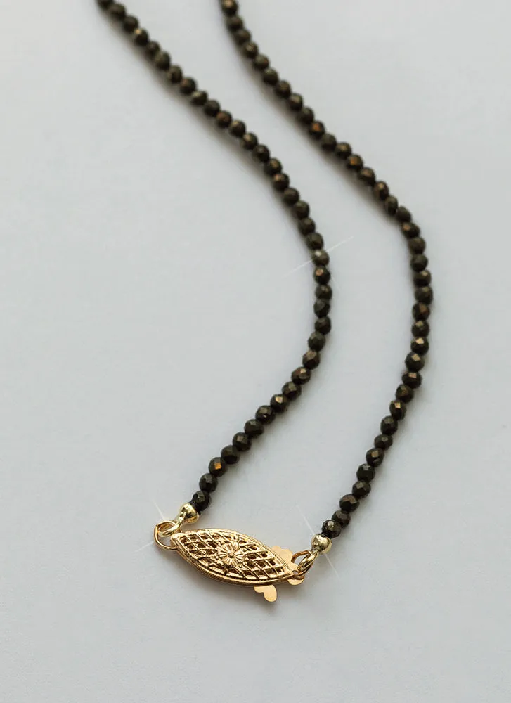 Lillie pyrite necklace with front lock 14k gold