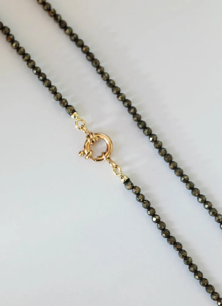 Lillie pyrite necklace with front lock 14k gold