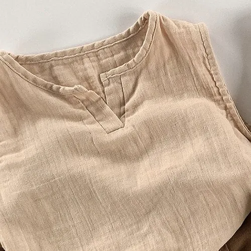 Linen V-Neck Sleeveless Tank Top