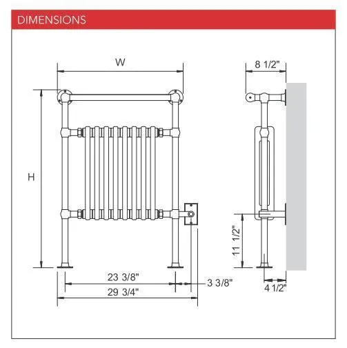 Myson European Tradition EVR1 DEE Hardwired Towel Warmer - 30"w x 38"h