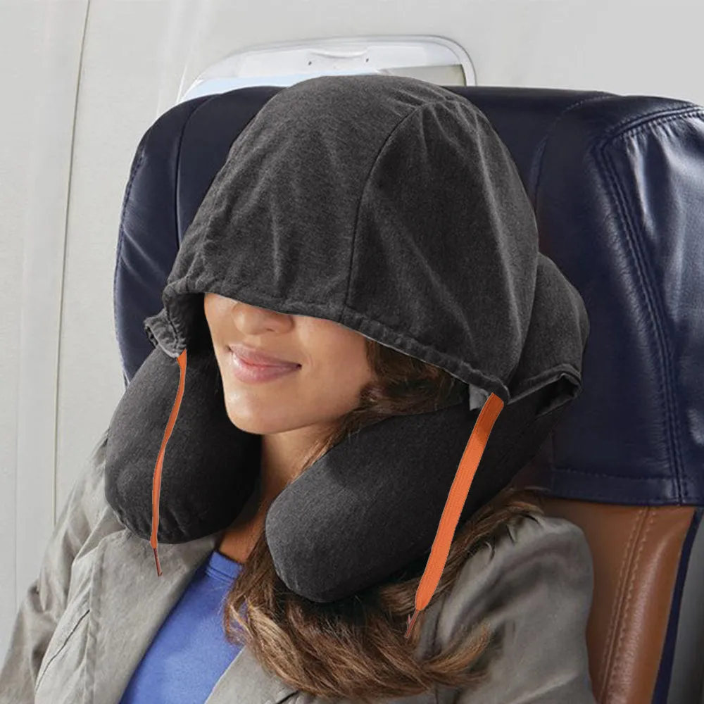 Neck Pillow with Drawstring Hood