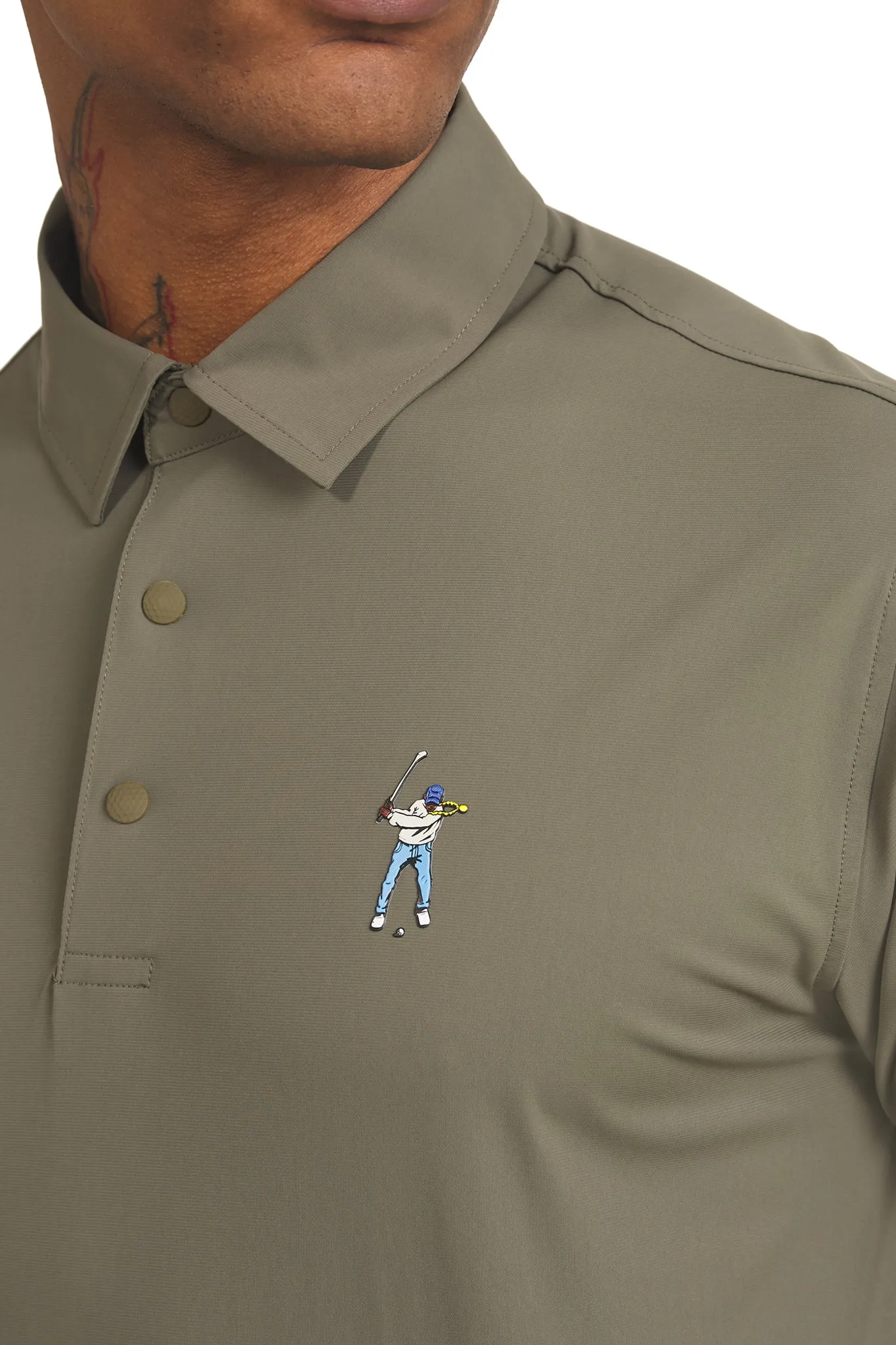 Olive Men's Snap Placket Polo