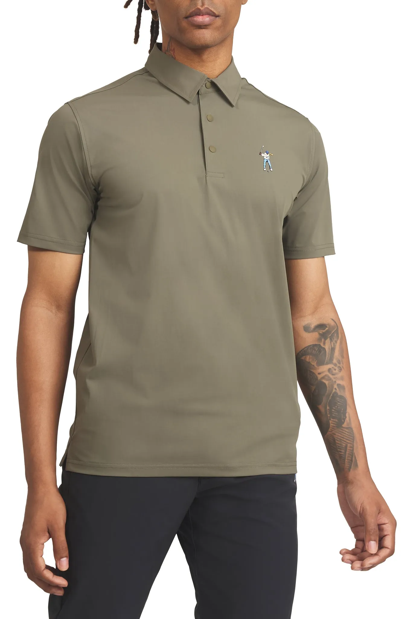 Olive Men's Snap Placket Polo