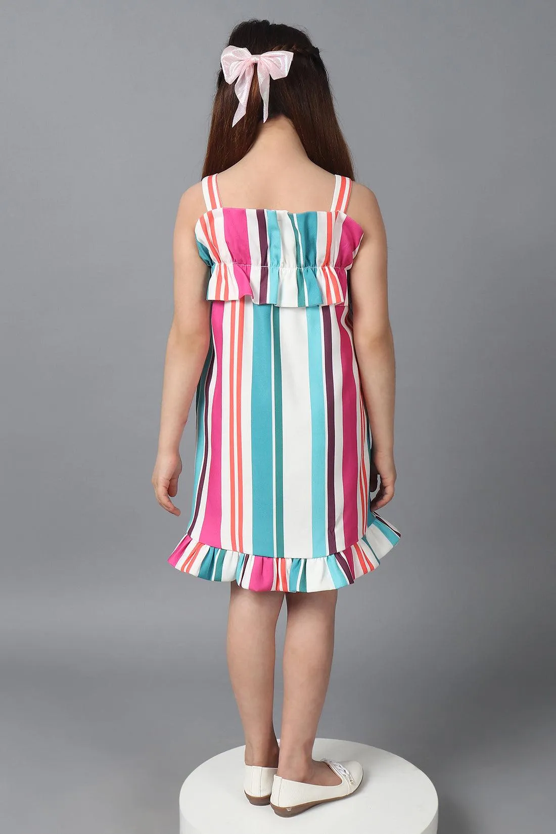 One Friday Kids Girls Multicolored Striped Sleeveless Dress