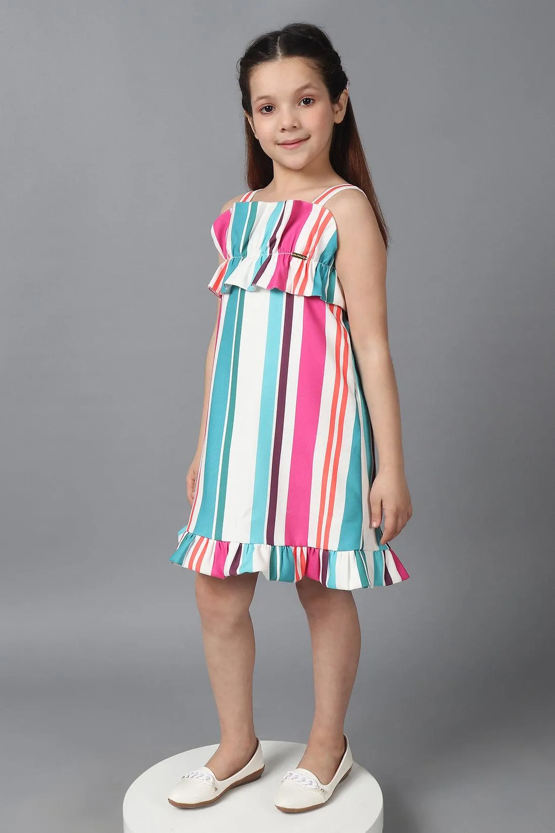 One Friday Kids Girls Multicolored Striped Sleeveless Dress