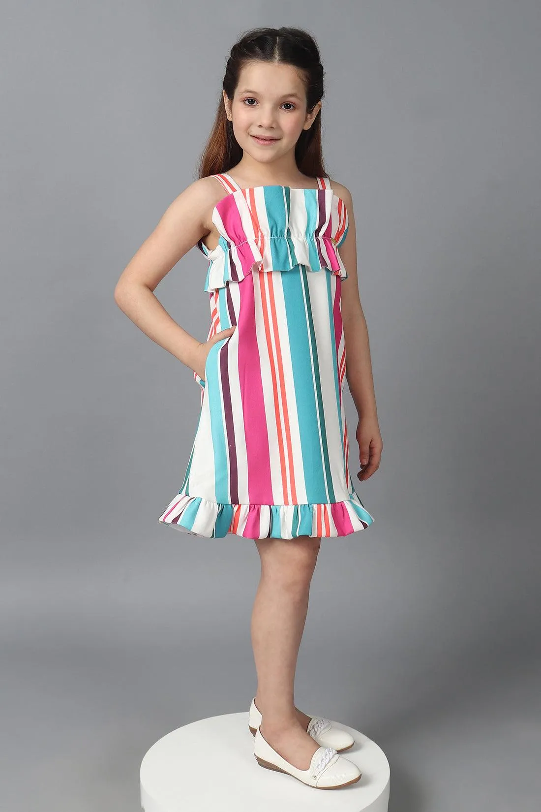 One Friday Kids Girls Multicolored Striped Sleeveless Dress