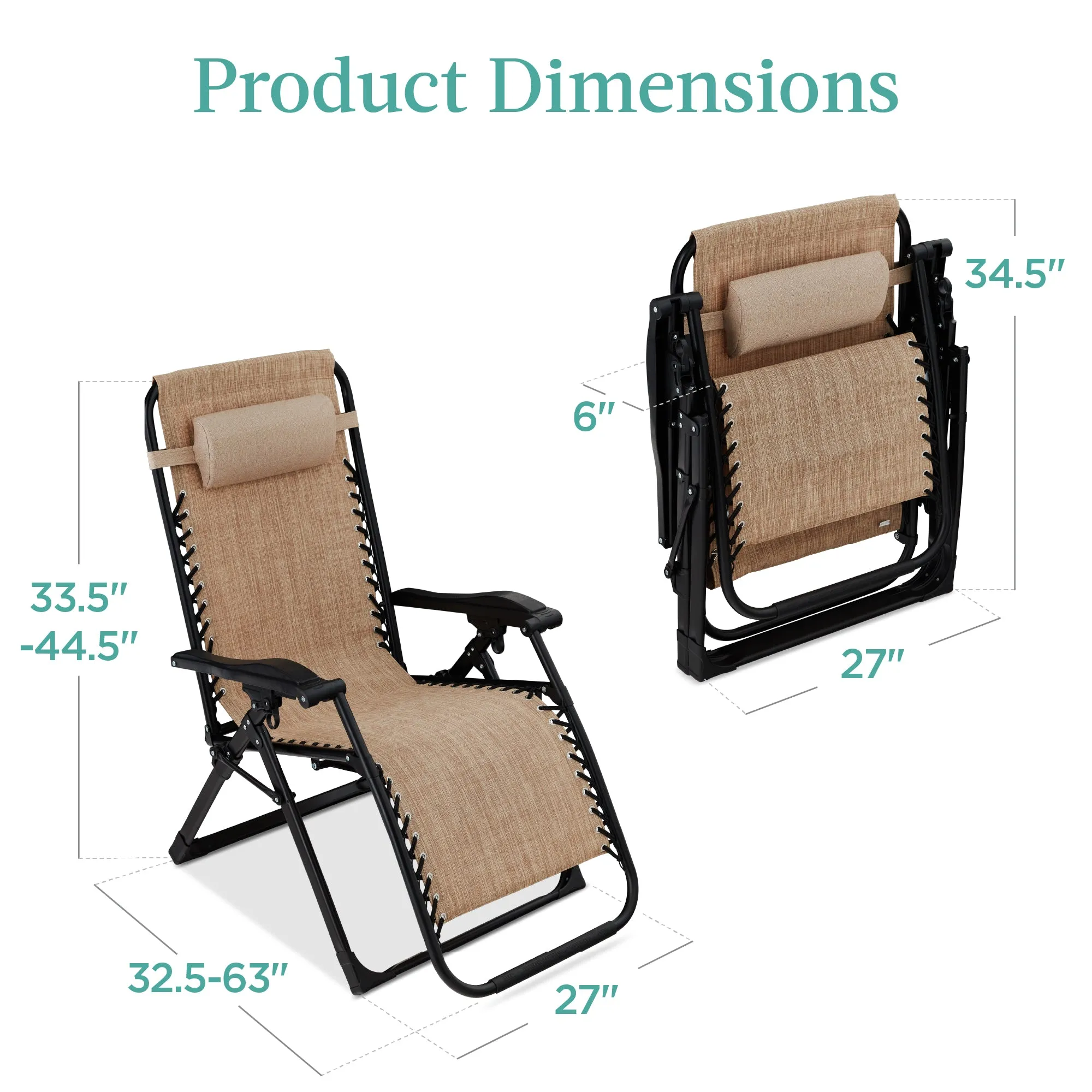 Oversized Zero Gravity Chair, Folding Outdoor Recliner w/ Removable Cushion