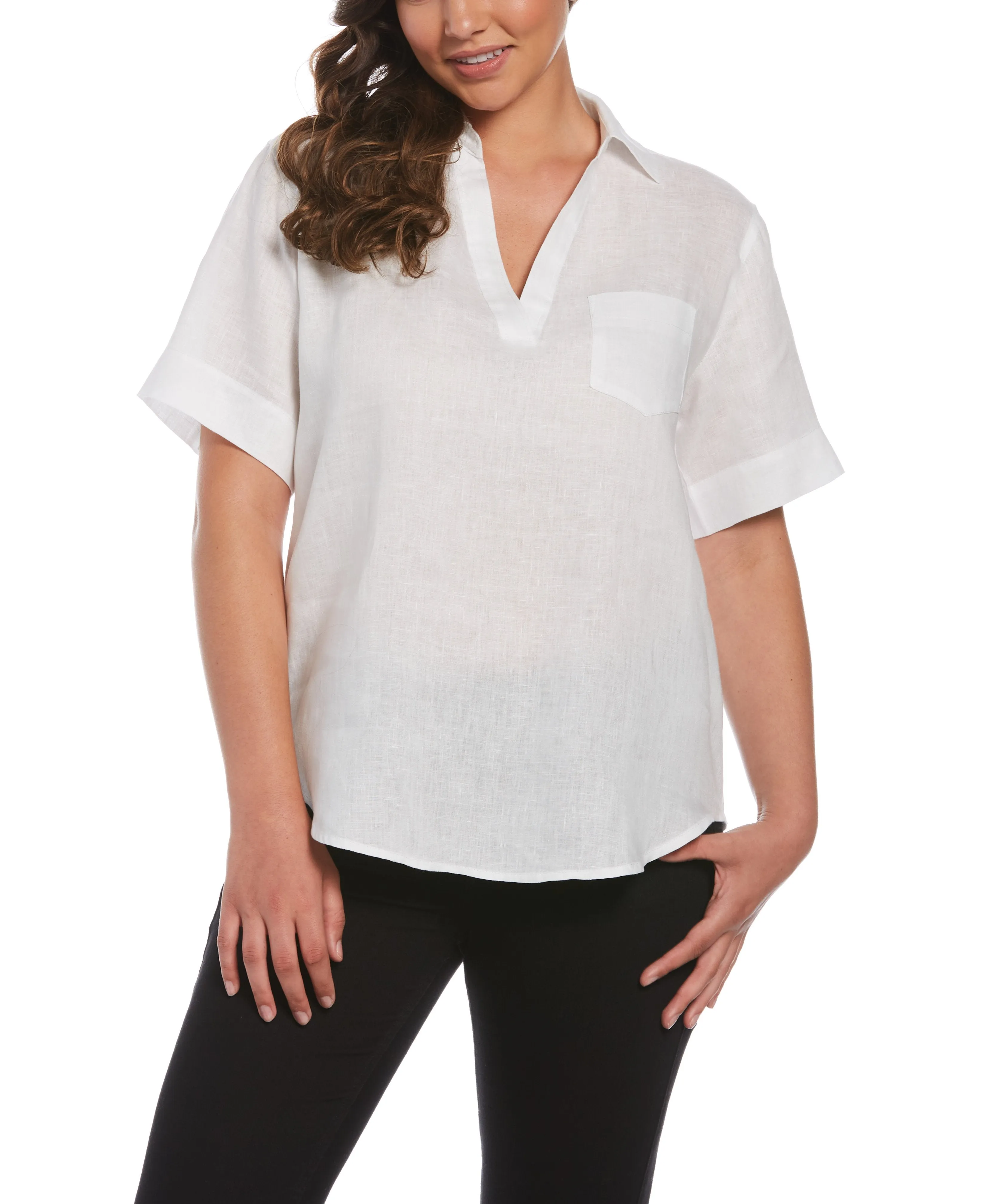 Petite Split Neck Linen Top