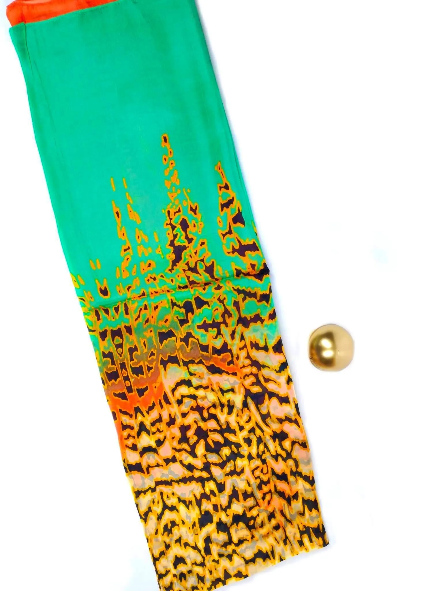 Rainbow Range| Long Silk Scarf Leopard Yellow and Green