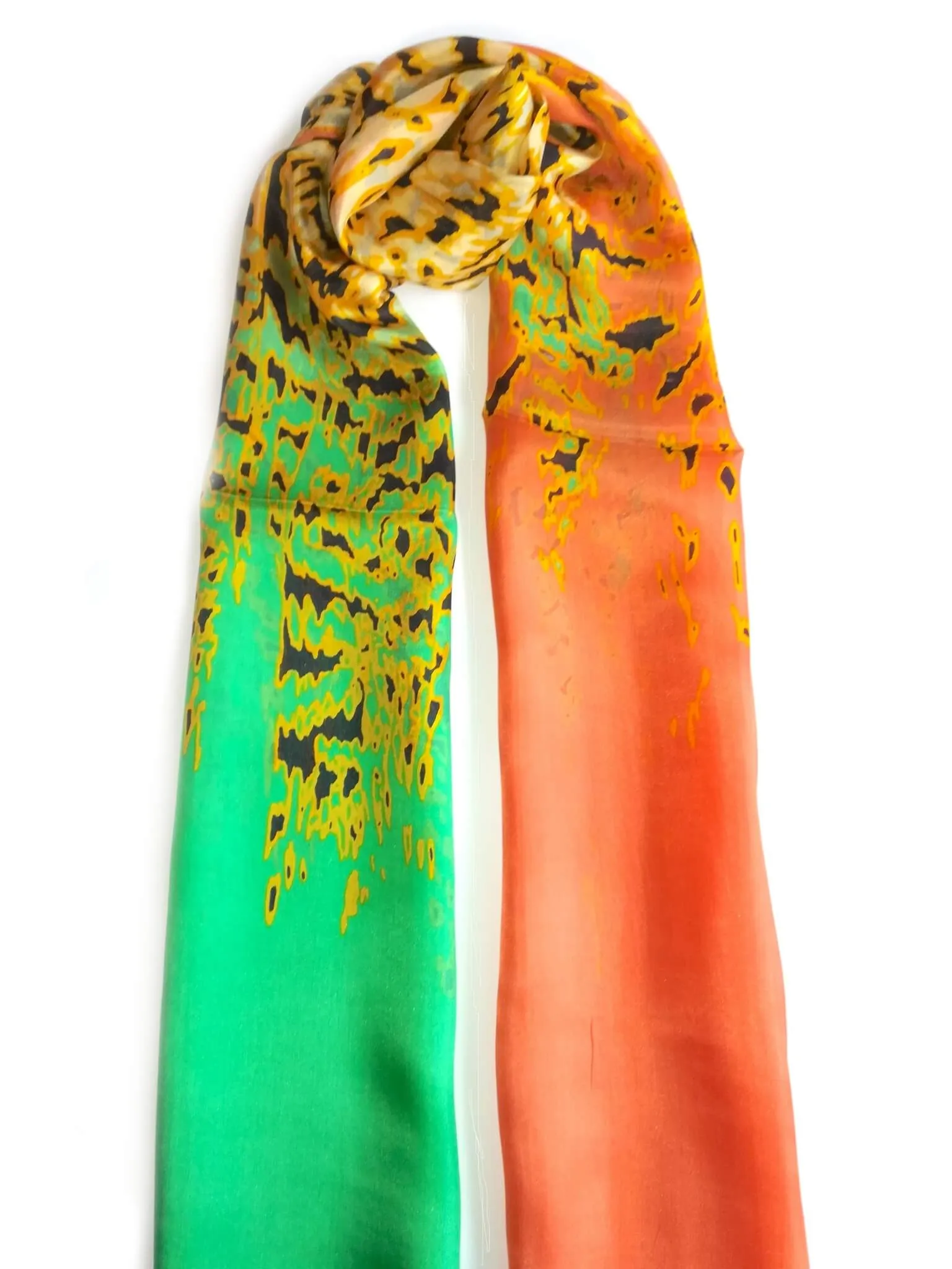 Rainbow Range| Long Silk Scarf Leopard Yellow and Green