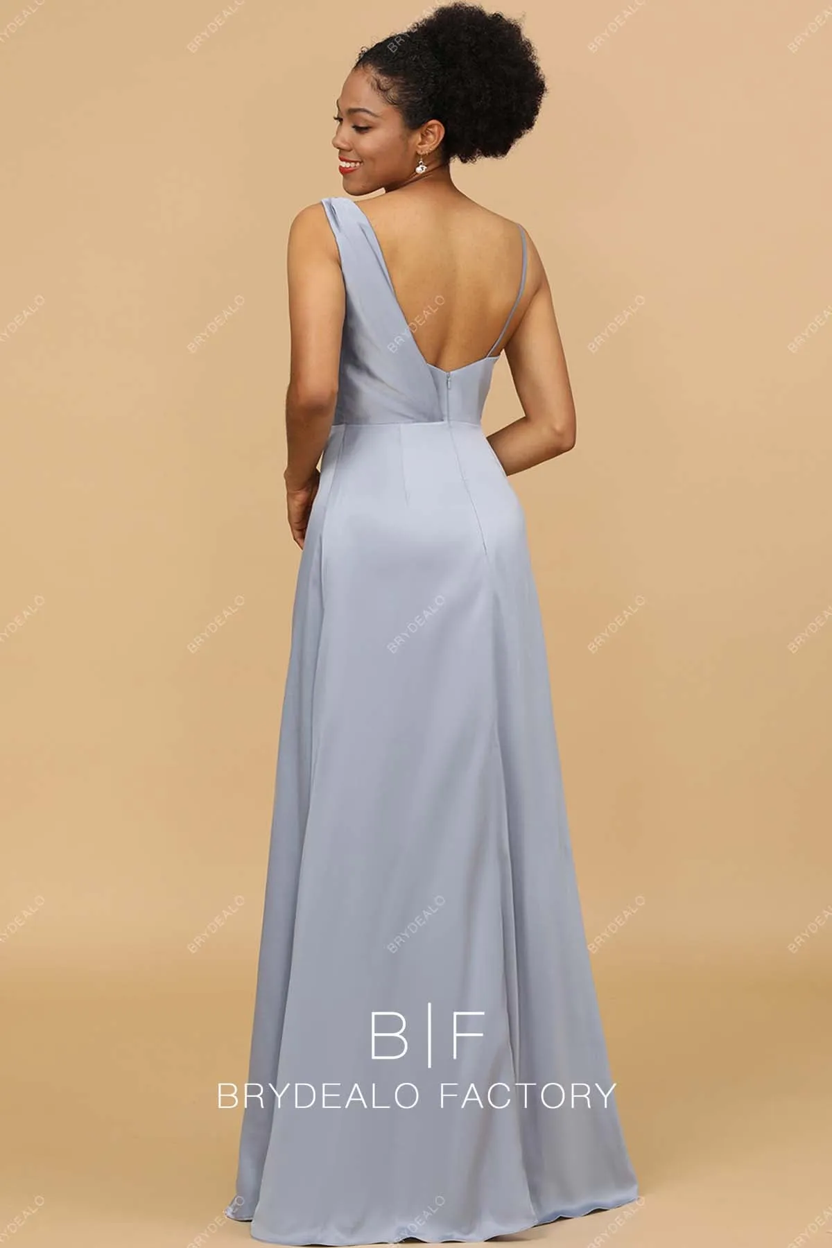 Silver Charmeuse Unique Neck Fashionable Long Dress