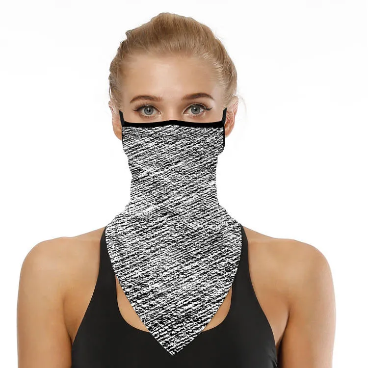 Unisex Face Scarf Bandana with Ear Loops Black White