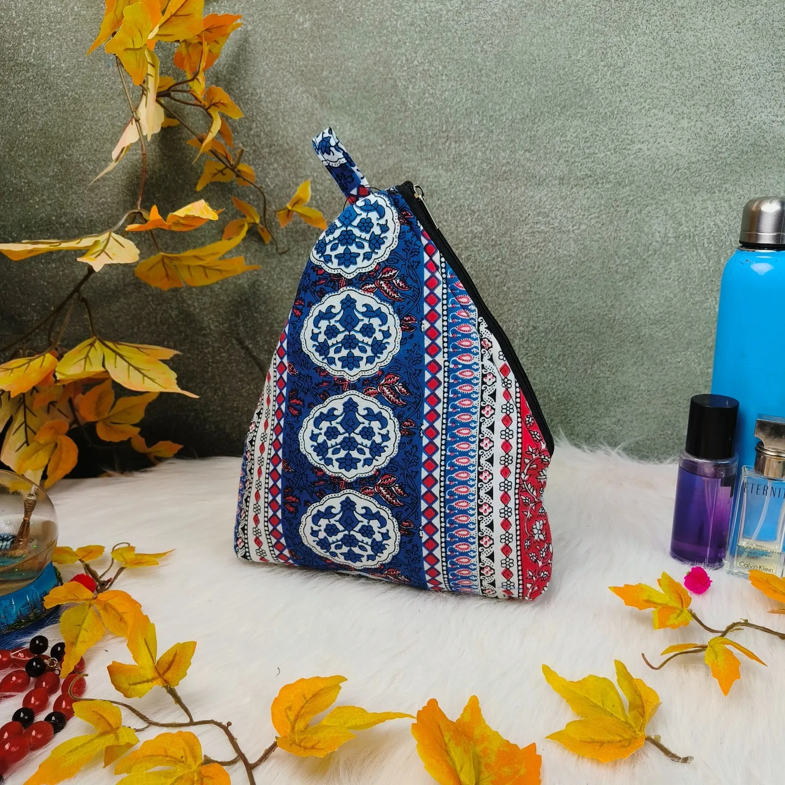 Weavers Nest Pouch - Large Blue with geometric patterns