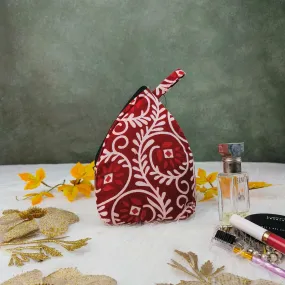 Weavers Nest Pouch Small  Dark Red with White Floral Botanical Graphic Prints Design