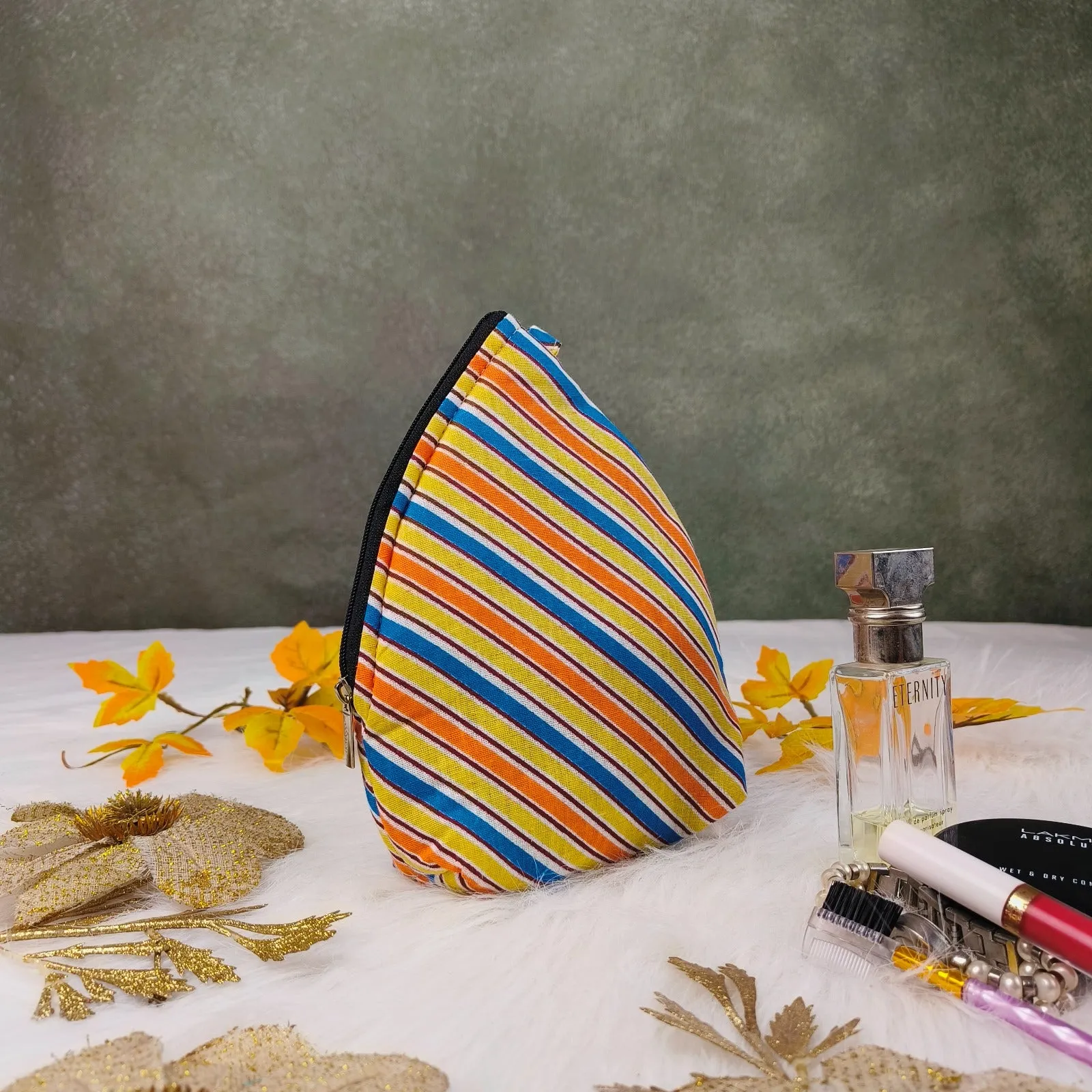 Weavers Nest Pouch Small Multicolour Stripe Prints Design