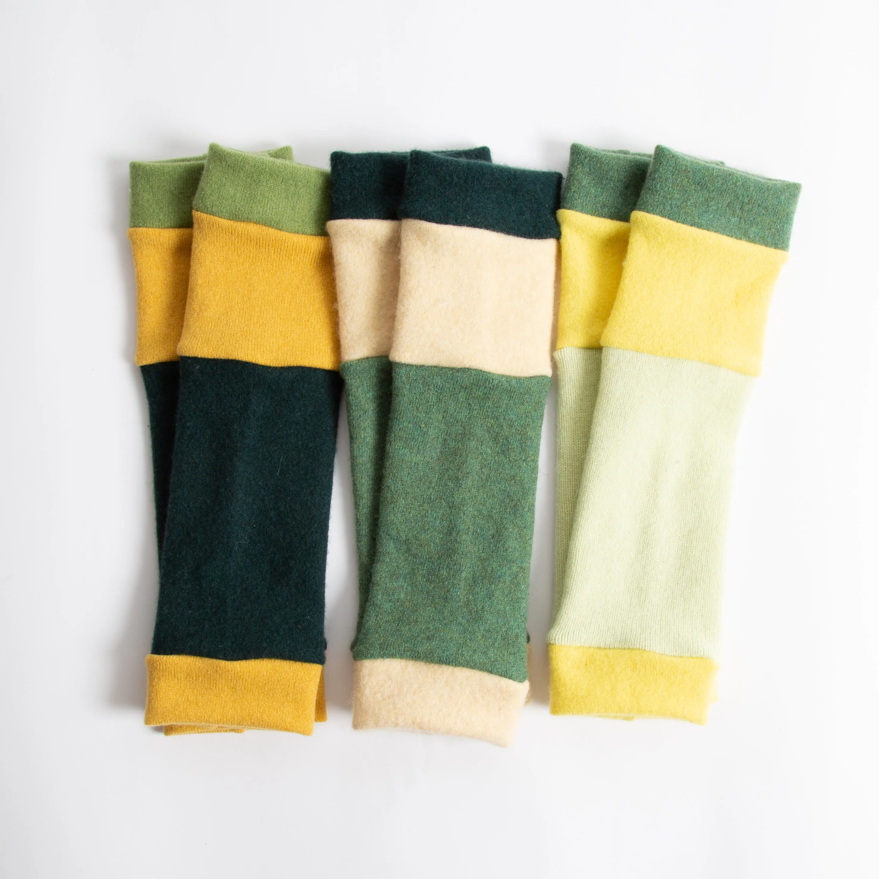 Yellow and Green Cashmere Ankle Warmers